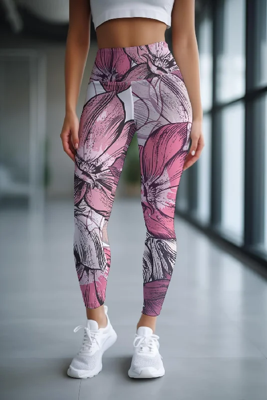 Quick Sale Fantasia Lucy Dusty Pink Floral Print Leggings Yoga Pants - Women