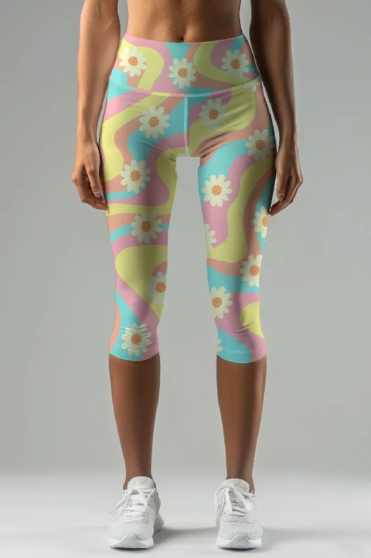 Bargain Prices Festival Girl Ellie Yellow Floral Print Yoga Capri Leggings - Women