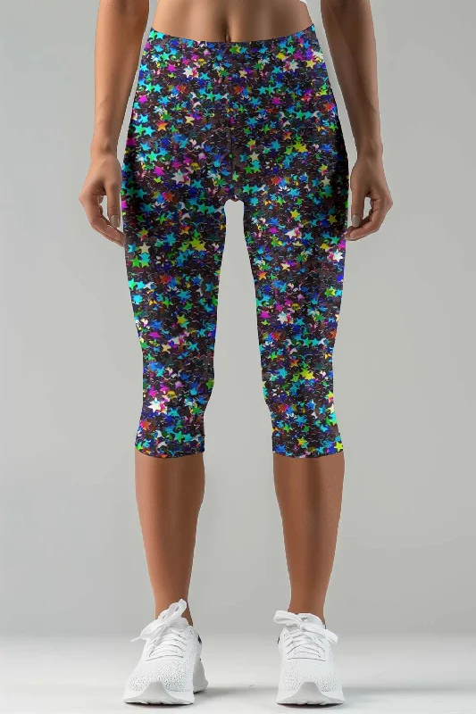 Savings Spectacular Fireworks Ellie Stars Print Performance Yoga Capri Leggings - Women