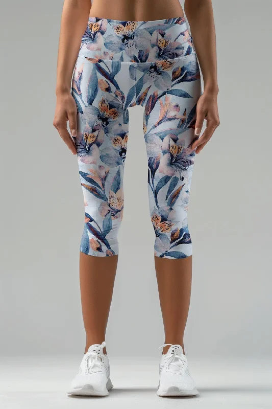 Deal Alert Florescence Ellie Blue Floral Performance Yoga Capri Leggings - Women