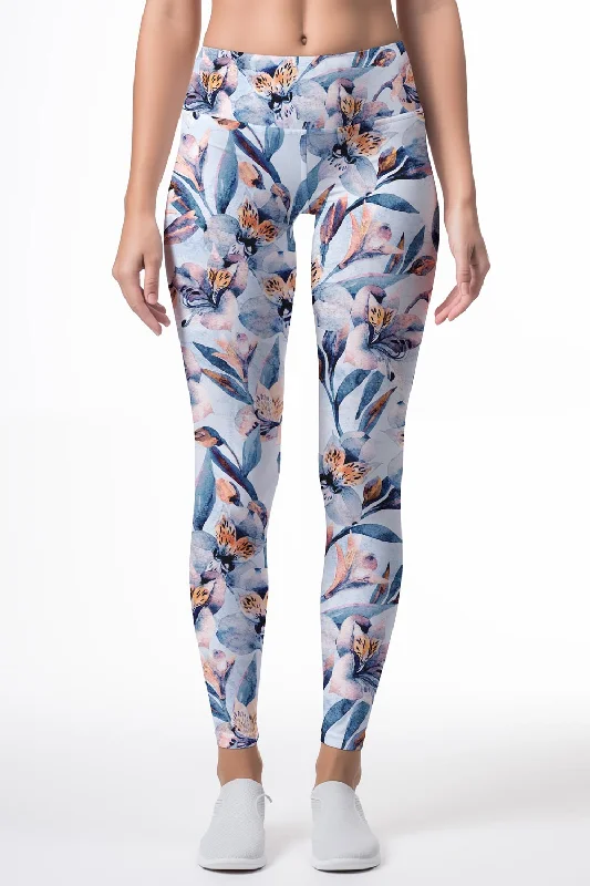 Grand Opening Sale Florescence Lucy Blue Floral Printed Leggings Yoga Pants - Women