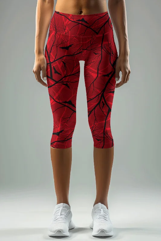 Stock Up and Save Full Moon Ellie Red Fall Halloween Print Yoga Capri Leggings - Women Stock Up and Save Full Moon Ellie Red Fall Halloween Print Yoga Capri Leggings - Women