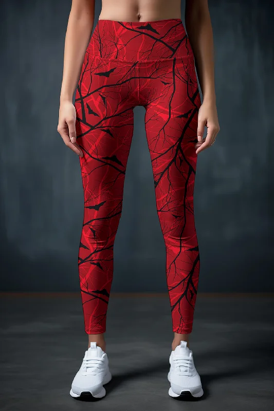 Year-End Sale Full Moon Lucy Red Fall Halloween Print Leggings Yoga Pants - Women