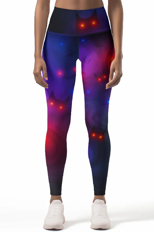 Deal Zone Ghost Town Lucy Purple Halloween Bat Print Leggings Yoga Pants - Women