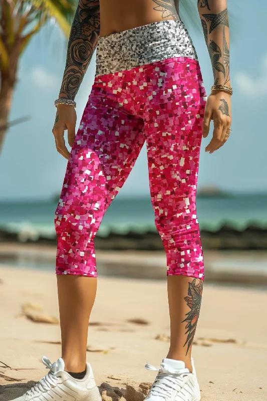 Great Deals Glam Doll Ellie Pink Glitter Performance Yoga Capri Leggings - Women