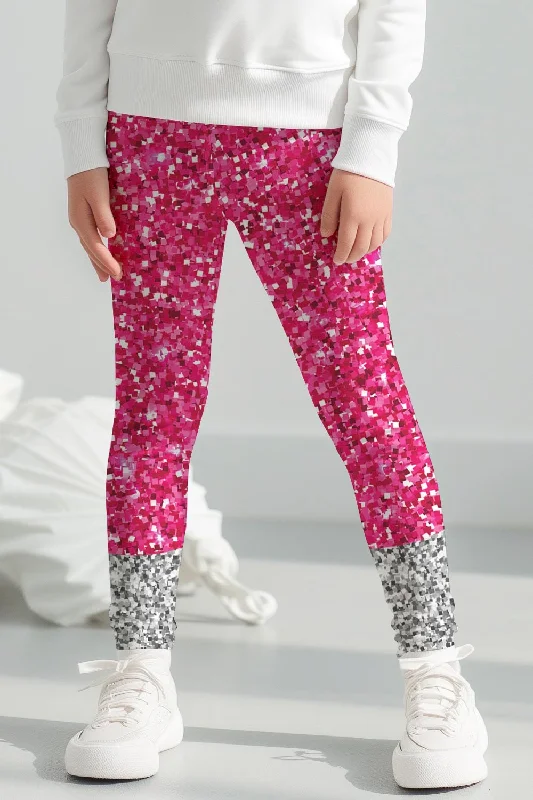 Instant Savings Glam Doll Lucy Pink & Silver Glitter Print Cute Leggings - Girls