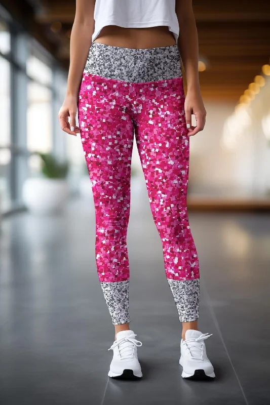 The Best Prices Glam Doll Lucy Pink & Silver Glitter Print Leggings Yoga Pants - Women The Best Prices Glam Doll Lucy Pink & Silver Glitter Print Leggings Yoga Pants - Women