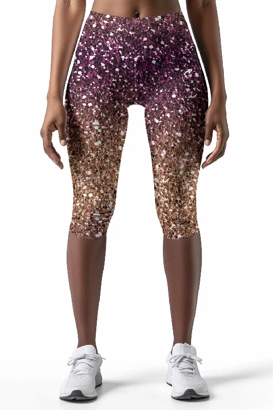 Epic Deals Gleam Wonderland Ellie Purple Shiny Print Yoga Capri Leggings - Women