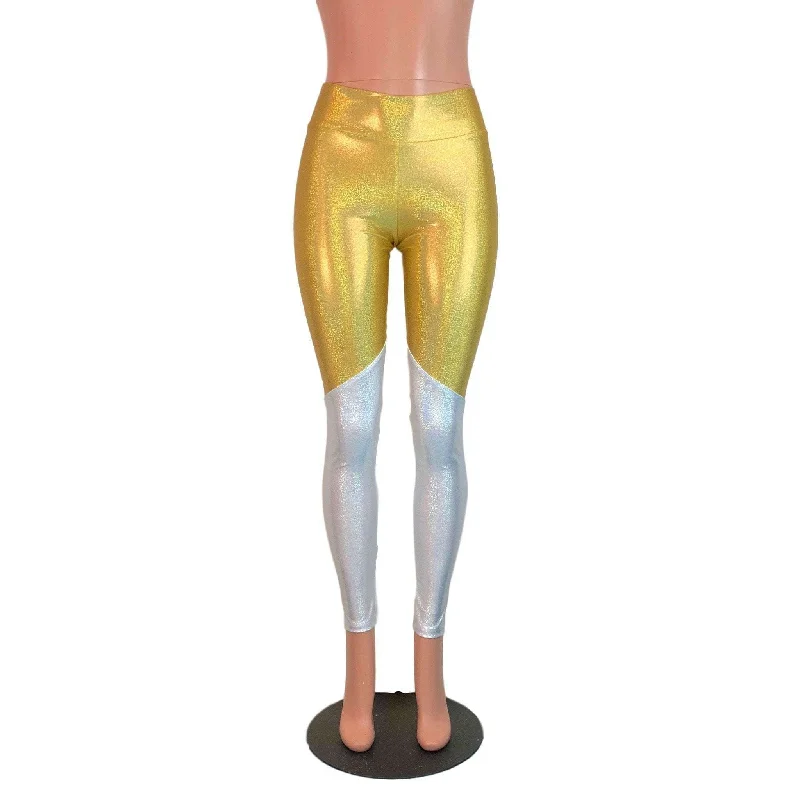 Today Only Gold and White Holographic Mystique *Mid-Rise* Leggings Pants