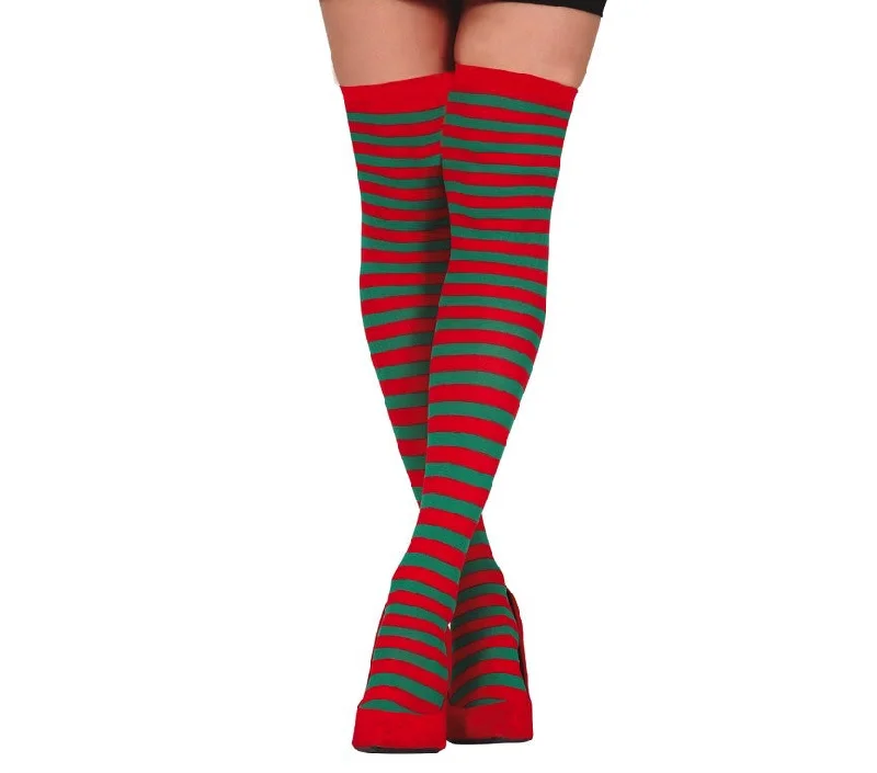 Price Cut Green and Red Candystripe Thigh Highs