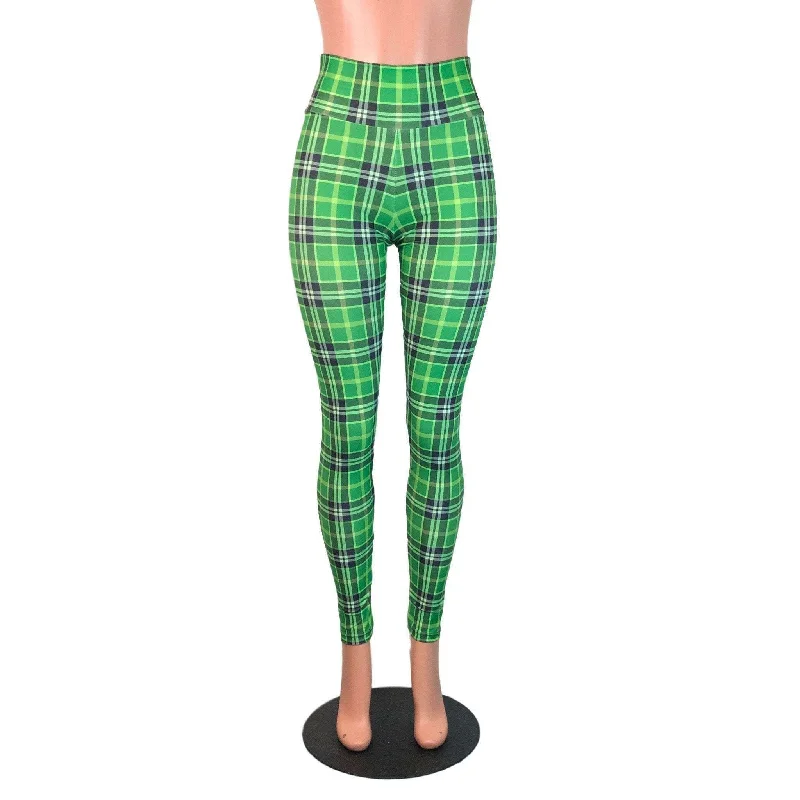 Weekend Special Green Plaid High Waist Leggings Pants