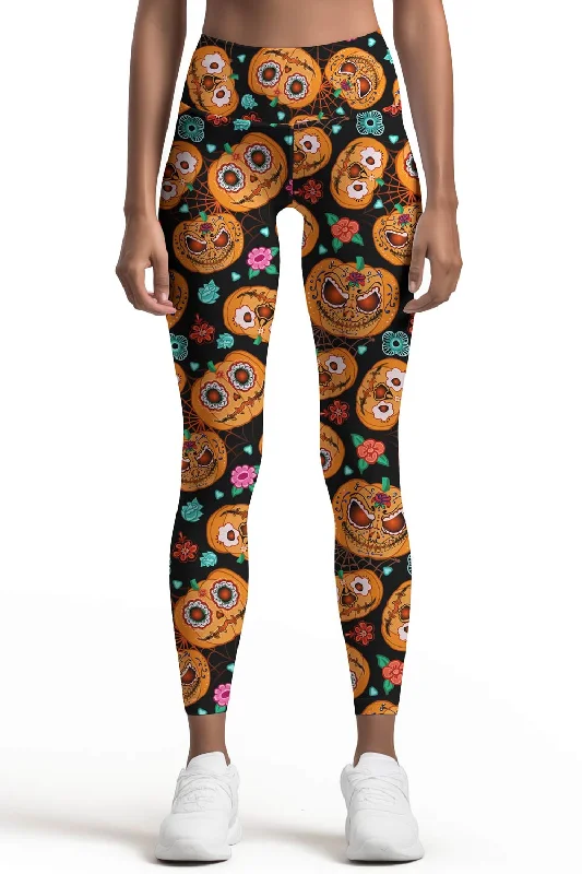 Special Savings Halloweird Lucy Black & Orange Pumpkin Print Yoga Leggings - Women