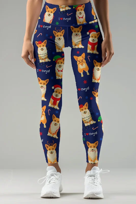 Deal Explosion Happy Corgis Lucy Navy Blue Christmas Dog Leggings Yoga Pants - Women Deal Explosion Happy Corgis Lucy Navy Blue Christmas Dog Leggings Yoga Pants - Women