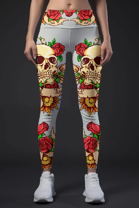 Final Clearance Hardy Gal Lucy Beige & Red Printed Leggings Yoga Pants - Women