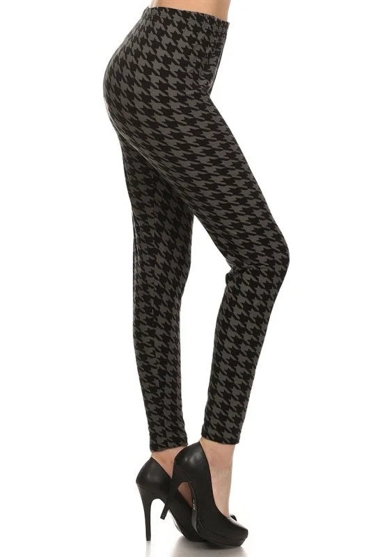 Epic Deals High-Waist Houndstooth Leggings in Black & Grey - Plus