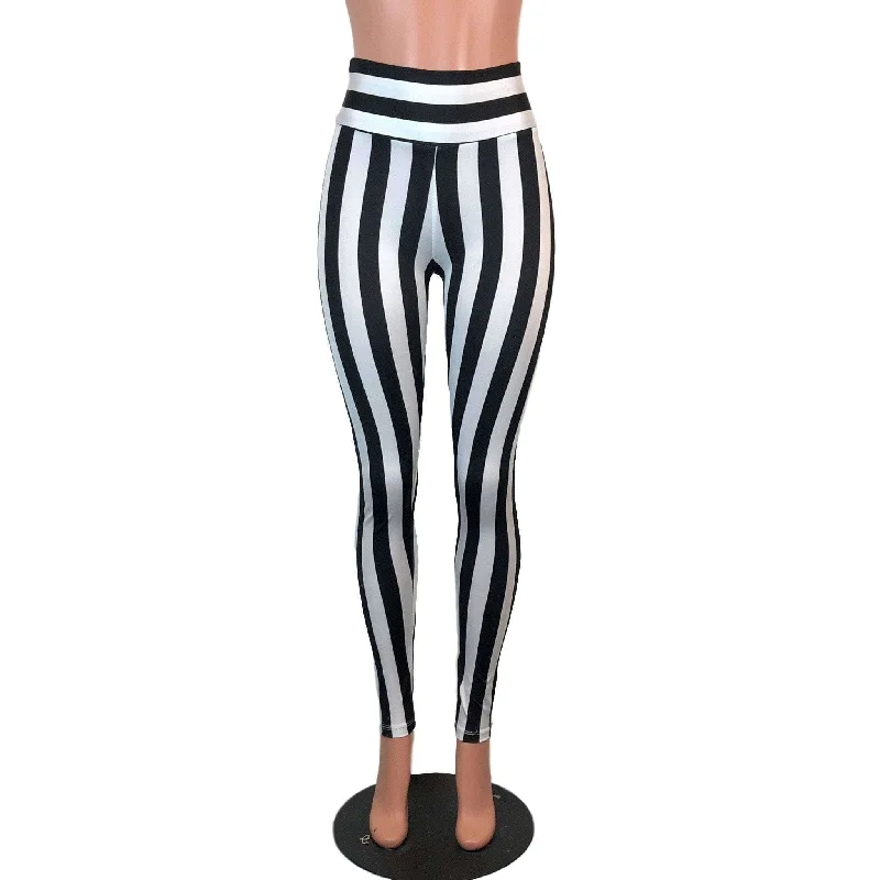 Low Prices High Waisted Leggings - Black & White Stripe
