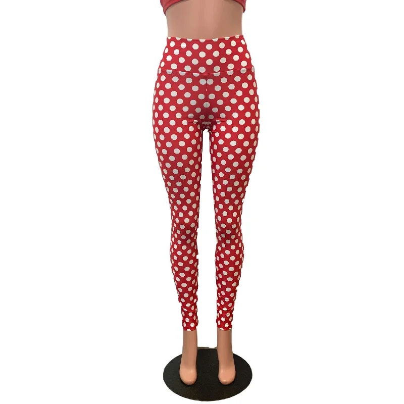 Amazing Deals High Waisted Leggings - Red & White Polka Dot Minnie
