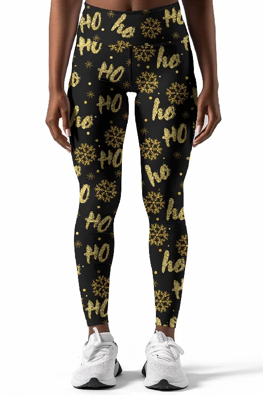 Savings Alert Hohoho Gold Lucy Black Glittering Printed Leggings Yoga Pants - Women