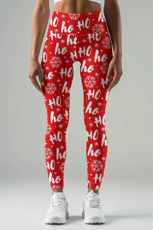 Deal of the Day Hohoho Lucy Red Winter Printed Leggings Yoga Pants - Women