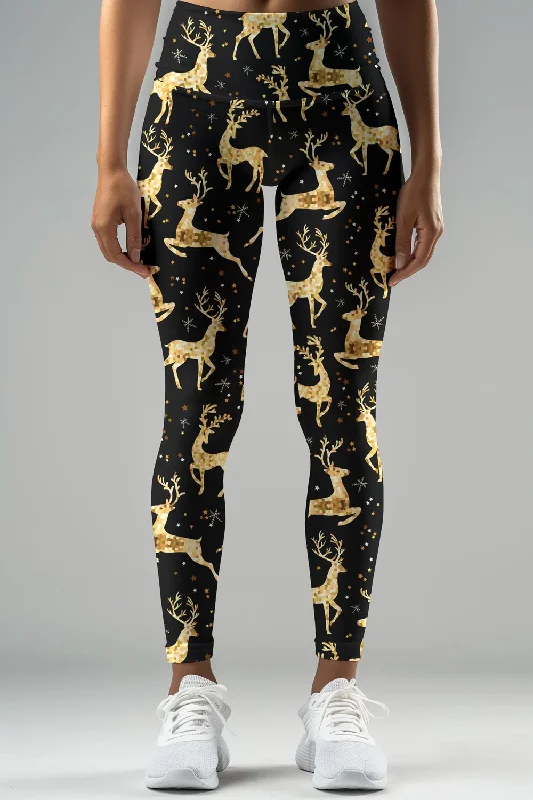 Super Sale Holly Jolly Lucy Black & Gold Animal Print Leggings Yoga Pants - Women