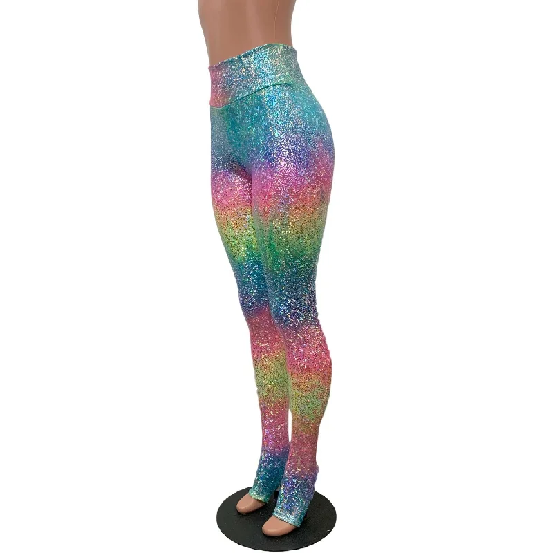 Huge Savings Holographic Rainbow Stirrup Leggings
