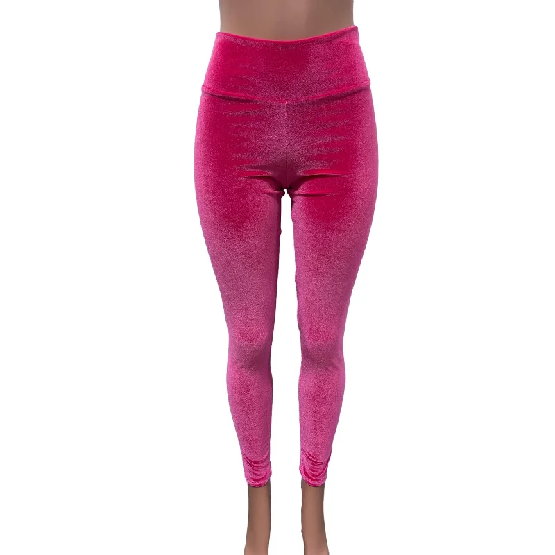 Price Reduction Hot Pink Velvet High Waisted Leggings Pants