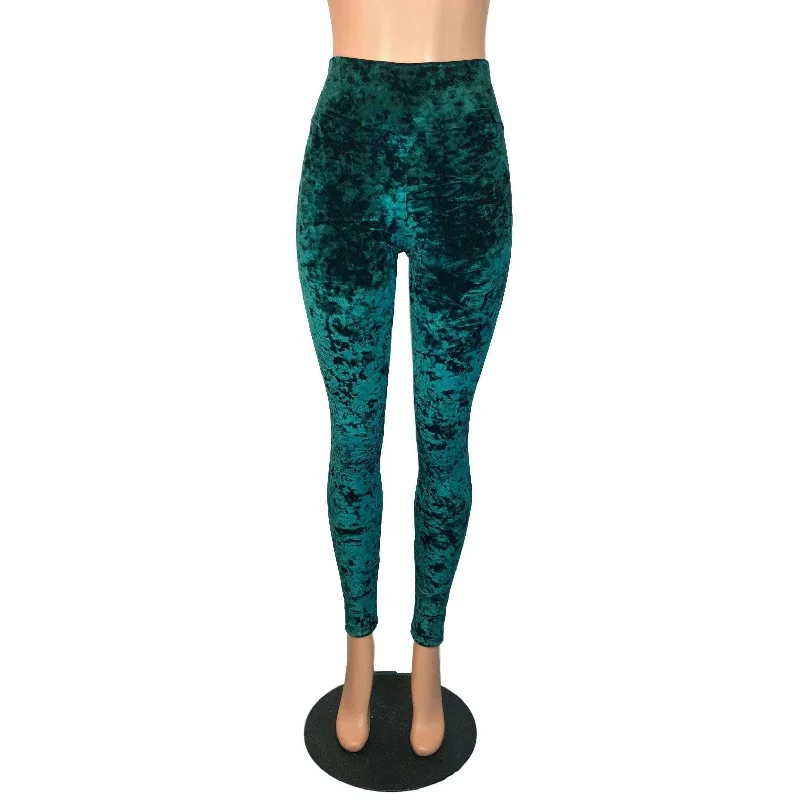 Members Only Hunter Green Crushed Velvet High Waisted Leggings Pants