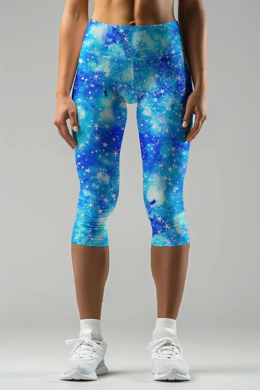 Flash Sale Imagination Ellie Blue Galaxy Print Performance Capri Leggings - Women
