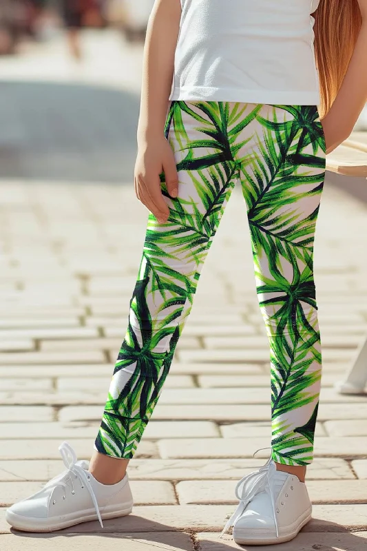 Big Savings Island Life Lucy Cute Green Floral Print Eco Leggings - Kids