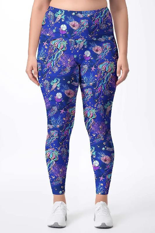 Price Reduction Jellyfish Lucy Blue Sea Life Print Leggings Yoga Pants - Women