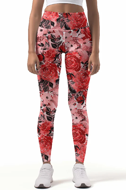 Midnight Sale La Fleur Lucy Red Floral Printed Leggings Yoga Pants - Women