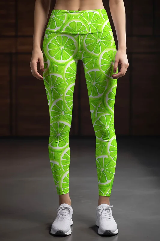 Deal Alert Lime Avenue Lucy Green Lemon Print Workout Leggings Yoga Pants - Women