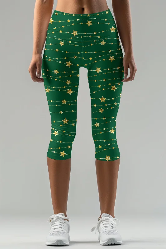 Special Discount Luxe-Berry Green Ellie Star Print Holiday Yoga Capri Leggings - Women Special Discount Luxe-Berry Green Ellie Star Print Holiday Yoga Capri Leggings - Women