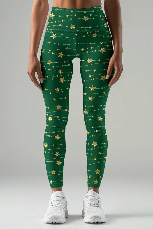 Exclusive Savings Luxe-Berry Green Lucy Star Print Christmas Leggings Yoga Pants - Women Exclusive Savings Luxe-Berry Green Lucy Star Print Christmas Leggings Yoga Pants - Women
