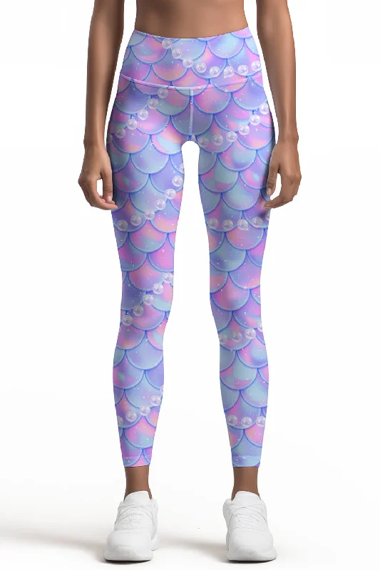 Weekend Special Making Waves Lucy Purple Mermaid Print Leggings Yoga Pants - Women