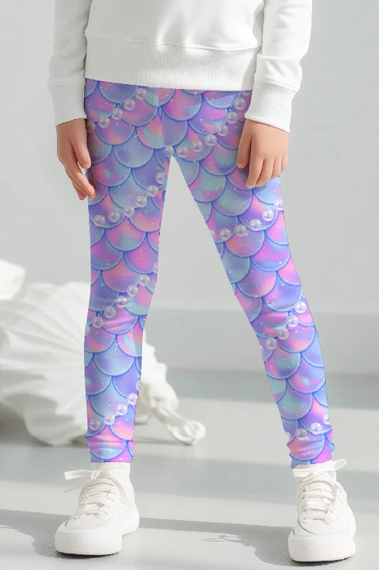 Limited Edition Making Waves Lucy Purple Mermaid Print Cute Leggings - Kids