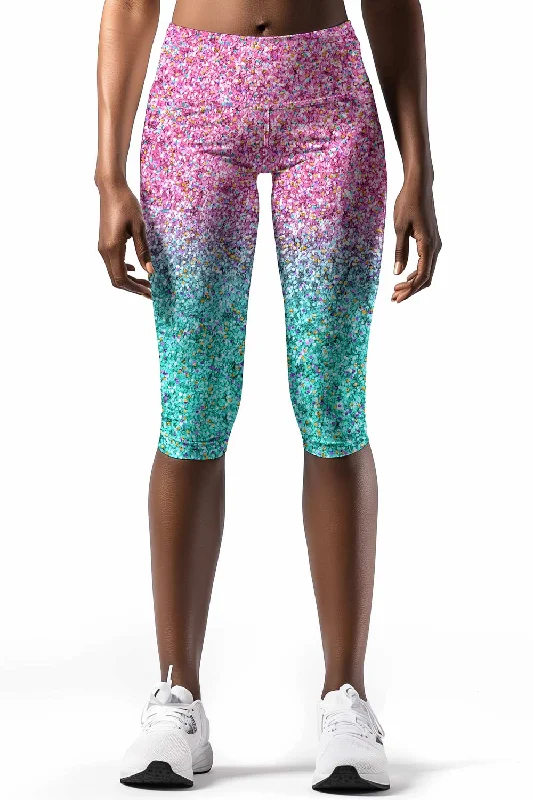 Mega Deal Maldives Ellie Pink & Mint Glitter Print Yoga Capri Leggings - Women