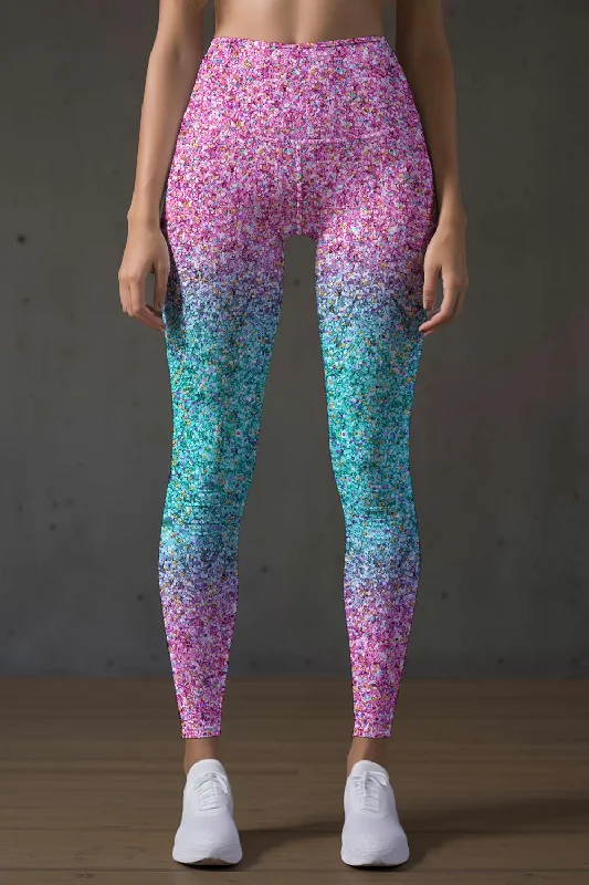 Stock Up and Save Maldives Lucy Pink & Mint Glitter Print Leggings Yoga Pants - Women Stock Up and Save Maldives Lucy Pink & Mint Glitter Print Leggings Yoga Pants - Women