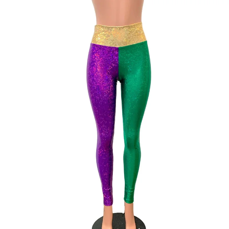 One-DAY Sale Mardi Gras Leggings - Holographic Color Block Pants
