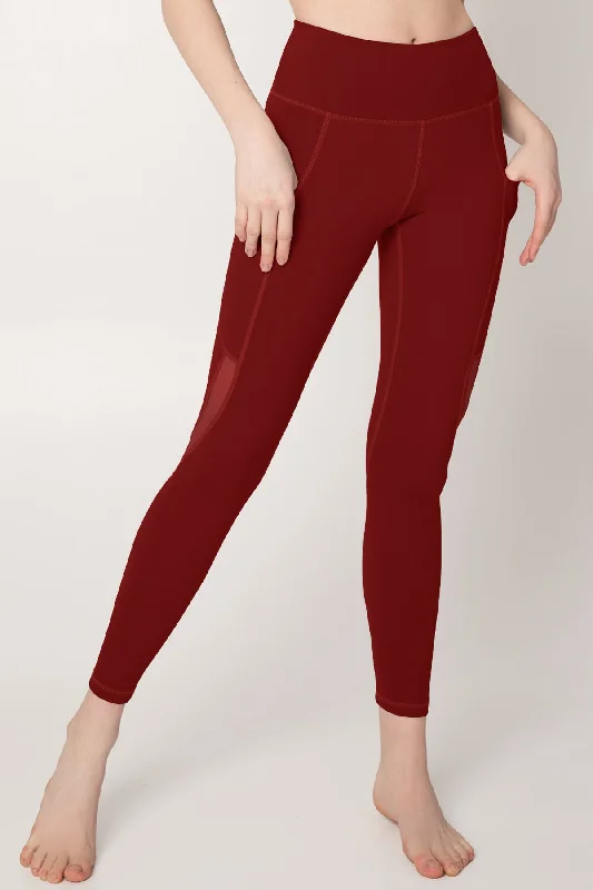 New Arrival 4 for $54 - Maroon Red Cassi Workout Yoga Leggings with Mesh & Pockets - Women New Arrival 4 for $54 - Maroon Red Cassi Workout Yoga Leggings with Mesh & Pockets - Women