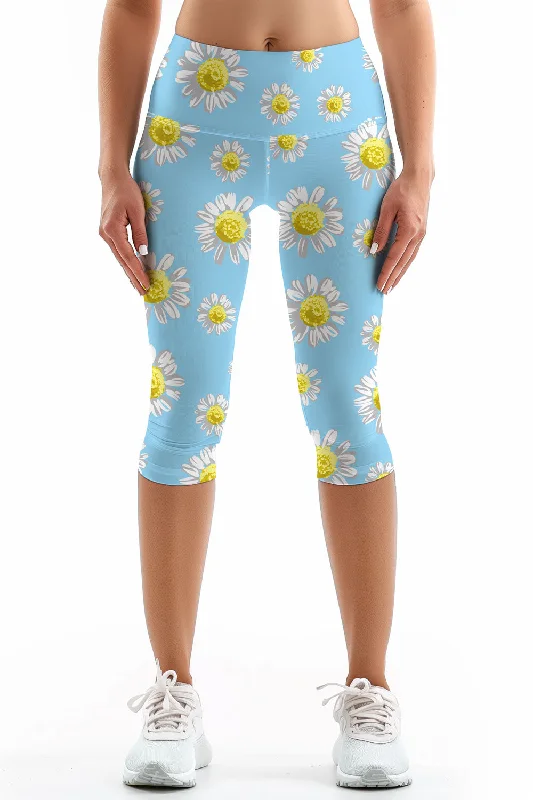 Markdowns Marvelous Daisy Ellie Baby Blue Floral Gym Yoga Capri Leggings - Women