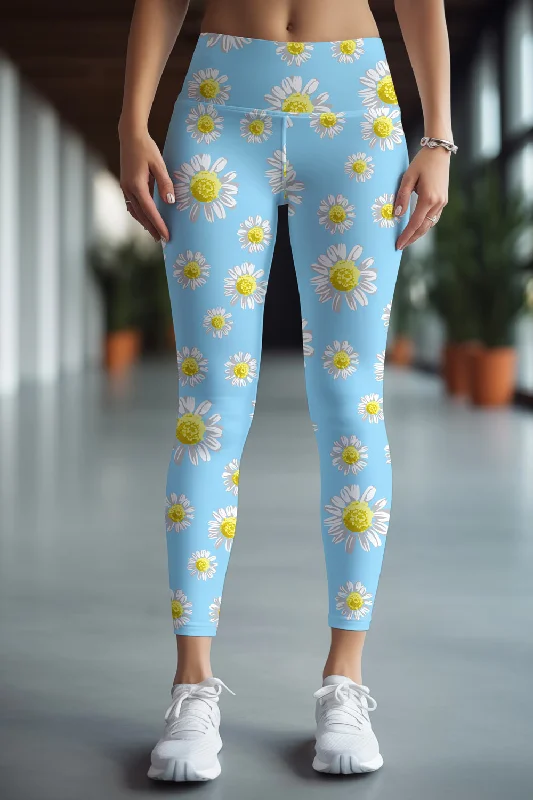 Daily Deals Marvelous Daisy Lucy Baby Blue Floral Gym Leggings Yoga Pants - Women