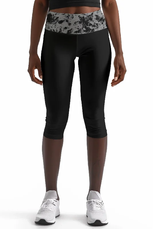 Special Discount Mercury Ellie Black Printed Waistband Yoga Capri Leggings - Women