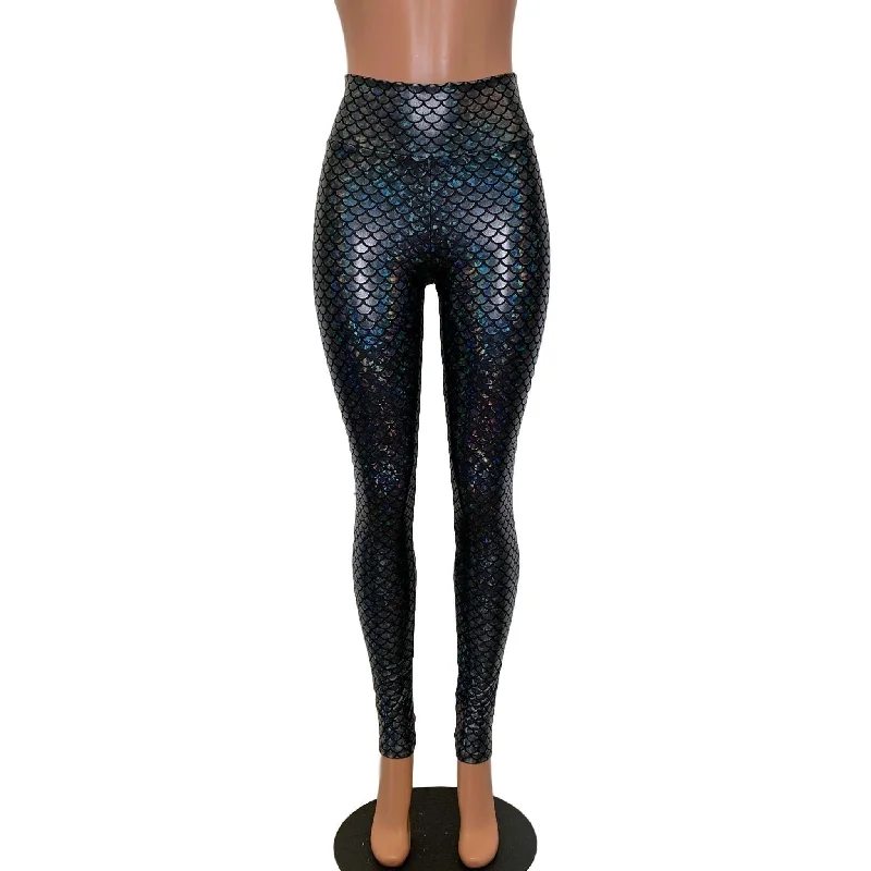 Best Bargains Mermaid Leggings - Black Holographic High Waist Pants
