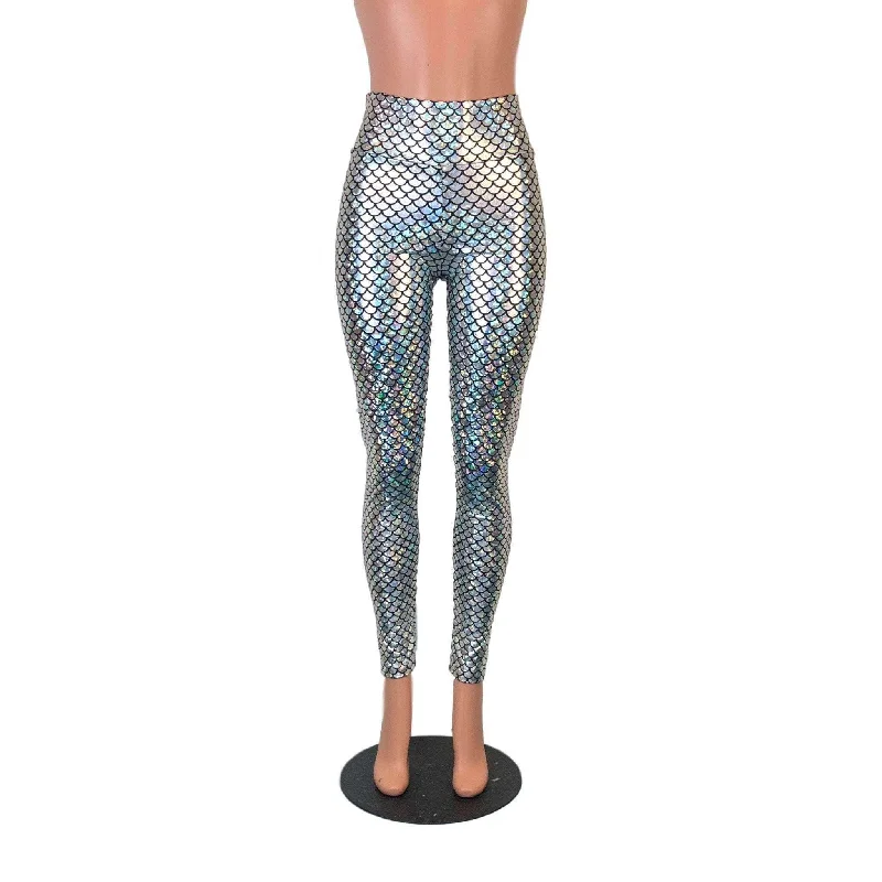 Today’s Deal Silver Mermaid Scale Holographic High Waisted Leggings Pants