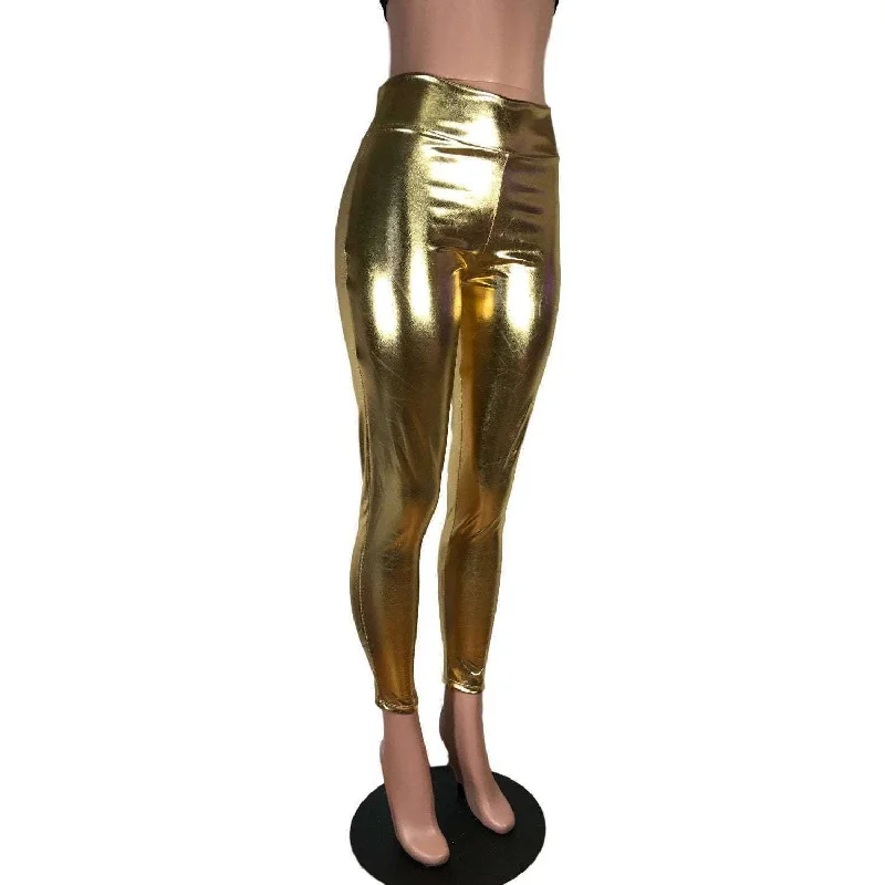 Unmissable Offer Metallic Gold High Waisted Leggings Pants