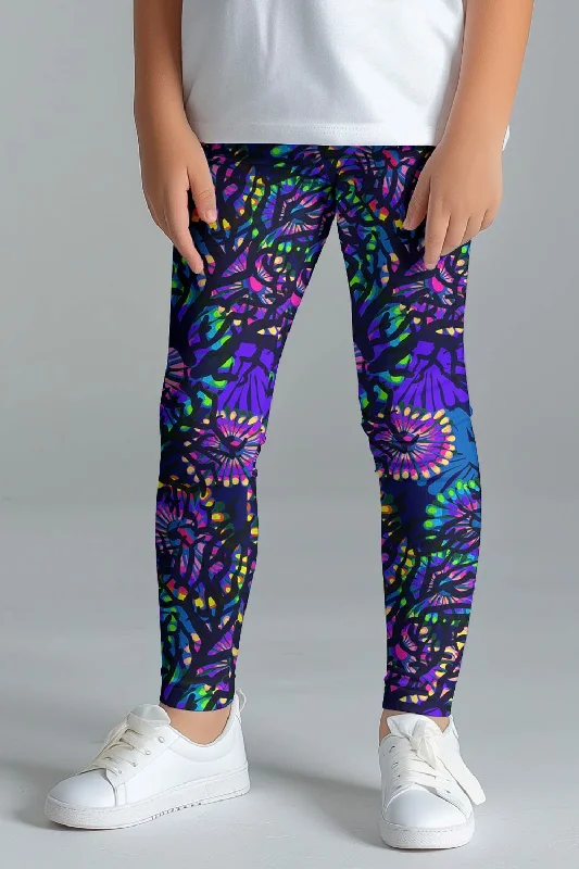 TIME-Limited Offer Midnight Glow Lucy Cute Purple Floral Print Leggings - Kids