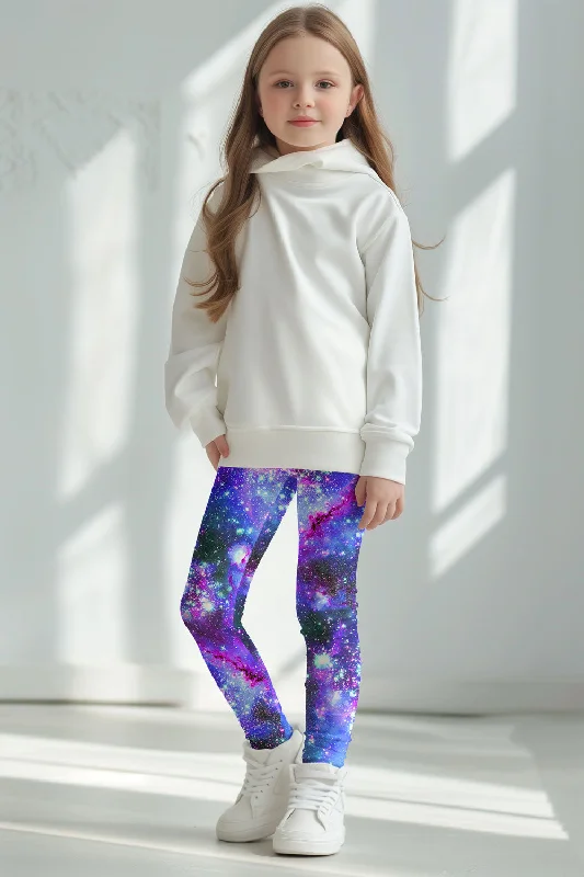 Big Discounts Milky-Way Lucy Purple Galaxy Print Cute Stretchy Leggings - Kids