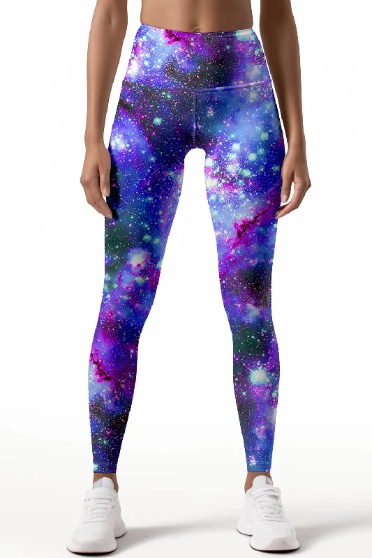 Daily Specials Milky-Way Lucy Purple Galaxy Print Leggings Yoga Pants - Women