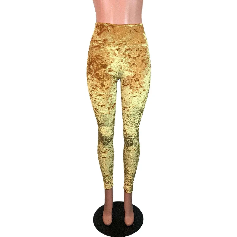 Limited Time Offer Mustard Yellow Gold Crushed Velvet High Waisted Leggings Pants